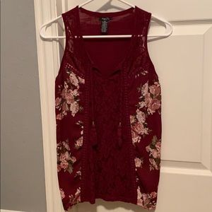 Rue 21 burgundy tank with floral & lace detail
